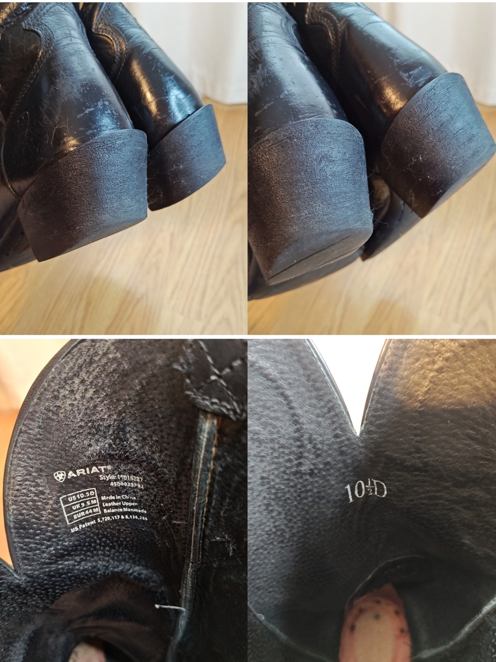 Ariat Heritage Western Boots Black Leather Square Toe Blue Gold Stitch 10.5D - Picture 13 of 14